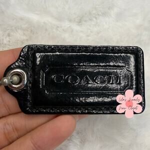 2" COACH Black Patent Leather Fob Bag Charm Hang tag Hangtag